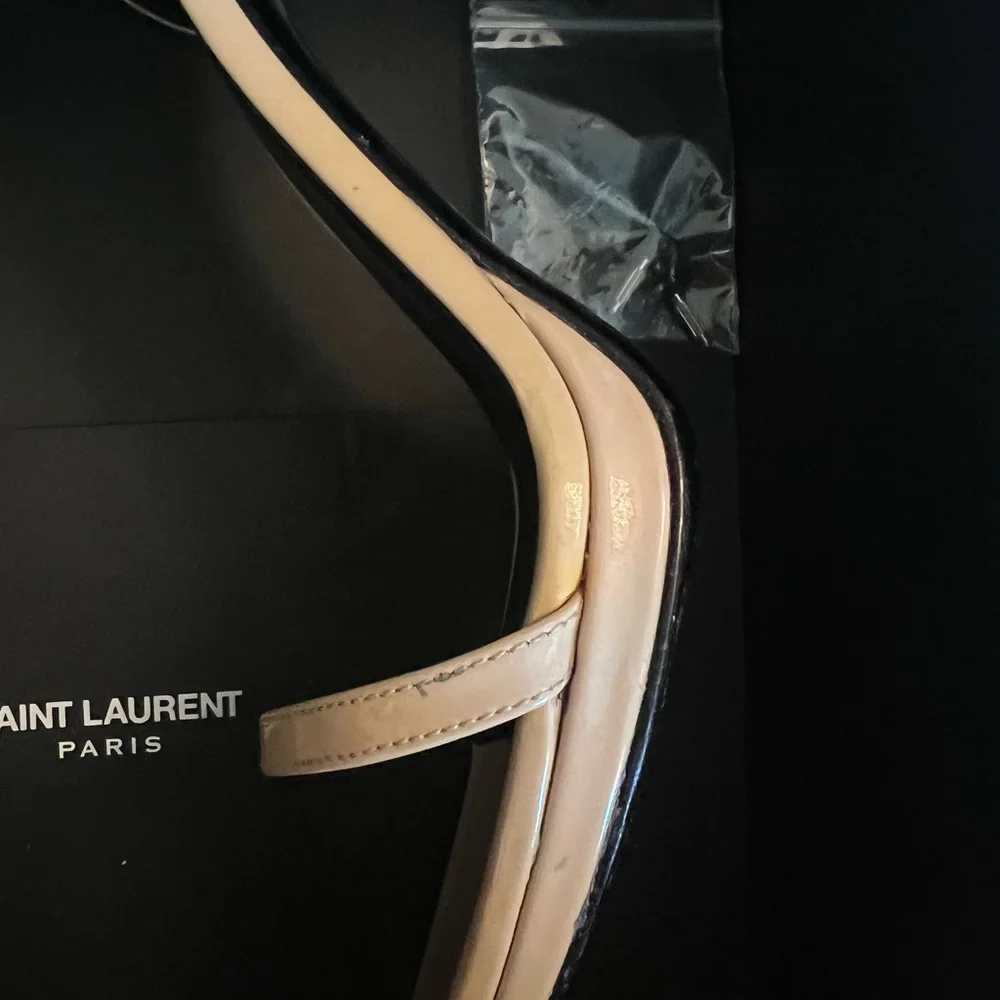 Saint Laurent Beige and Black Strappy Ankle-Heel Sandals - Picture 5 of 6